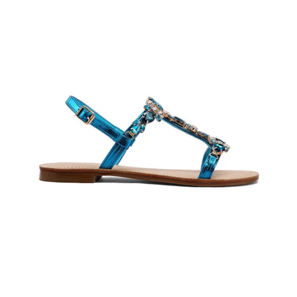 QUEEN HELENA Sandali gioiello donna flat con applicazioni BLU Y7001