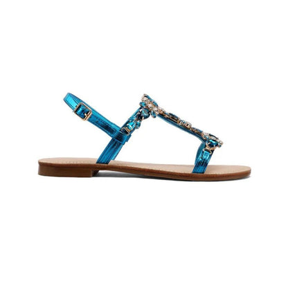 QUEEN HELENA Sandali gioiello donna flat con applicazioni BLU Y7001