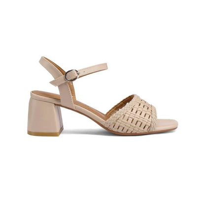 QUEEN HELENA Sandali intrecciati a maglia con tacco largo beige ZM11022