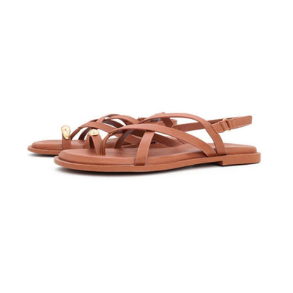 QUEEN HELENA Sandali donna flat infradito a fasce con cinturino BROWN ZD135-26