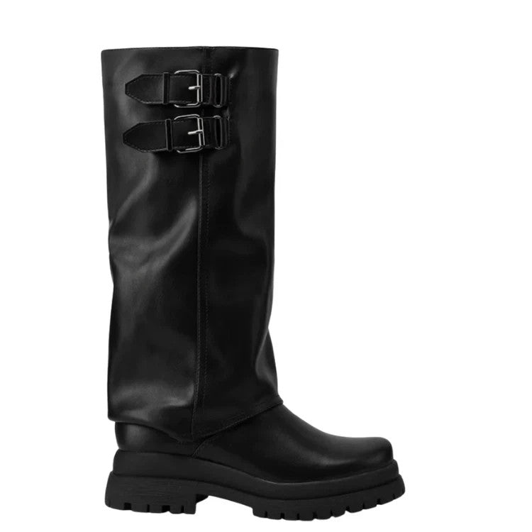 Queen Helena Stivale da Donna con fibbie e suola carrarmato Art.X33-94 Col.Nero