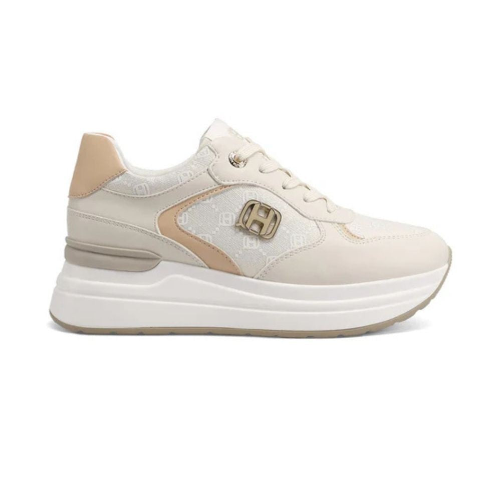 QUEEN HELENA Sneakers donna con zeppa beige/camel X34-21
