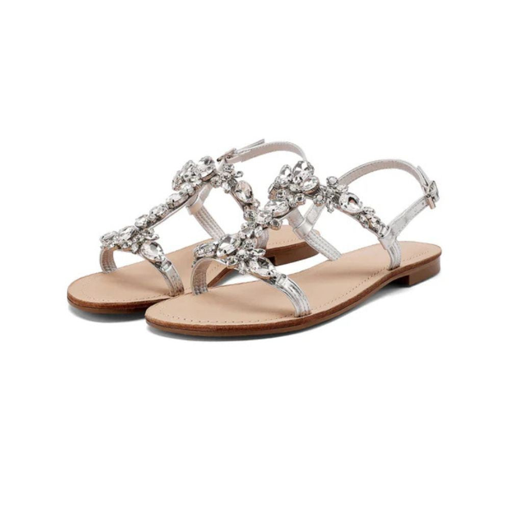 QUEEN HELENA Sandali gioiello donna flat con applicazioni e ARGENTO Y7001