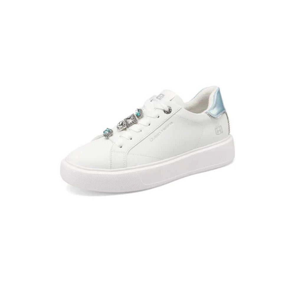 QUEEN HELENA Sneakers donna platform con dettagli gioiello bianco-blu X34-1