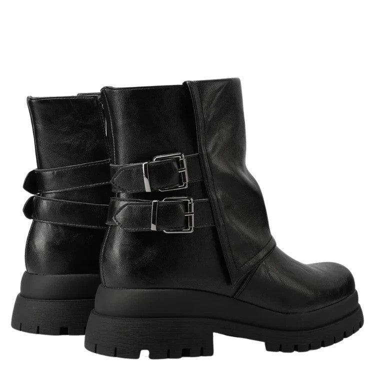 Queen Helena Stivaletti da Donna con fibbie laterali e suola carrarmato