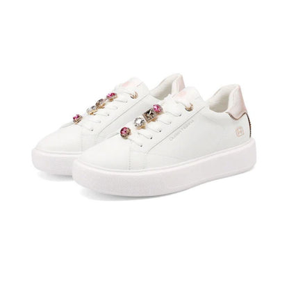 QUEEN HELENA Sneakers donna platform con dettagli gioiello bianco-rosa X34-1