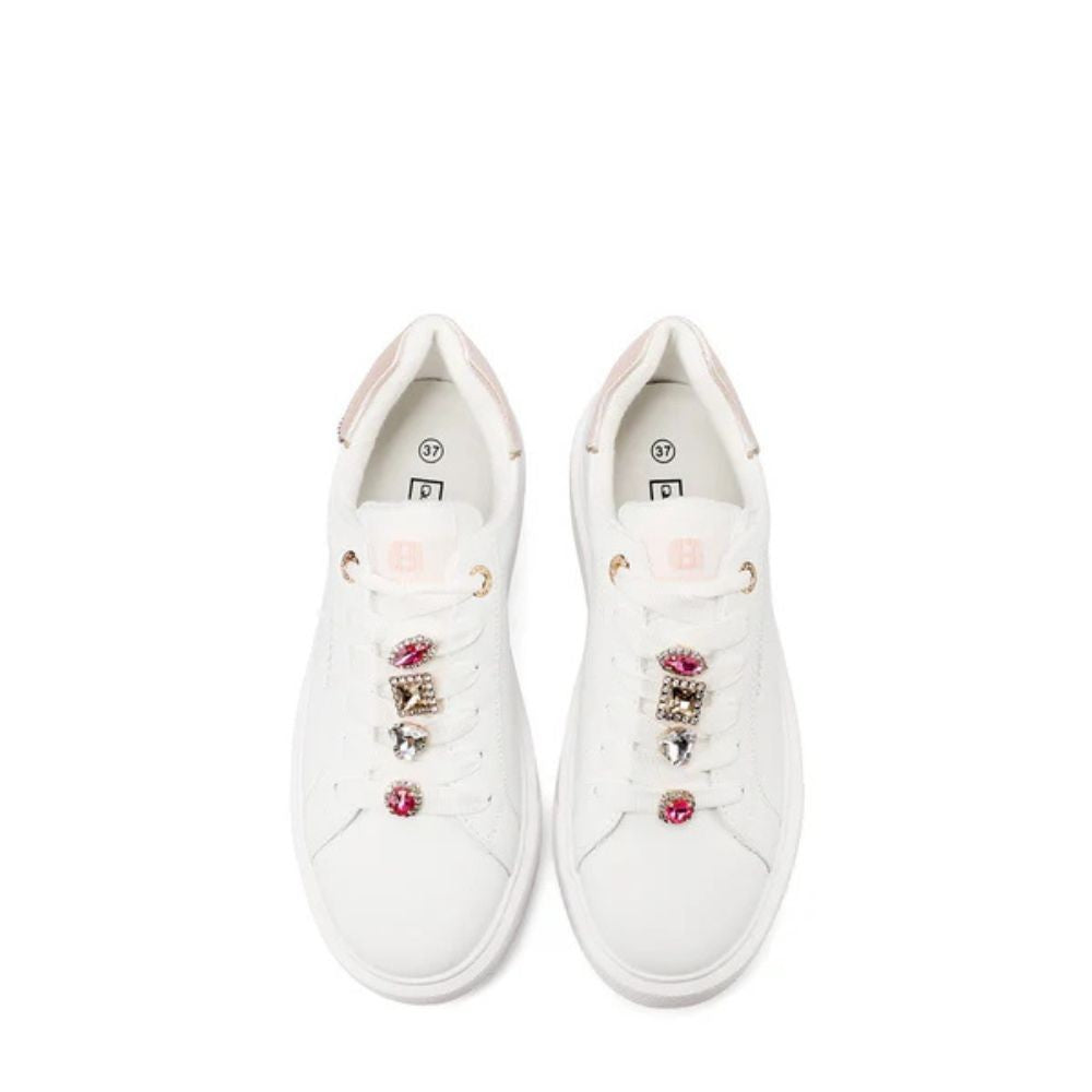 QUEEN HELENA Sneakers donna platform con dettagli gioiello bianco-rosa X34-1