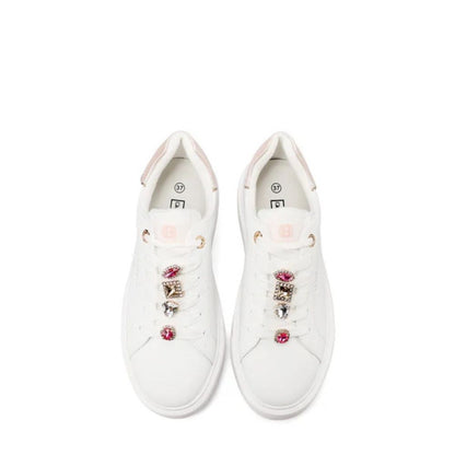 QUEEN HELENA Sneakers donna platform con dettagli gioiello bianco-rosa X34-1