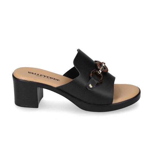 VALLERDE Sandalo donna Black con accessorio decorativo, sottopiede in pelle. Made in Italy