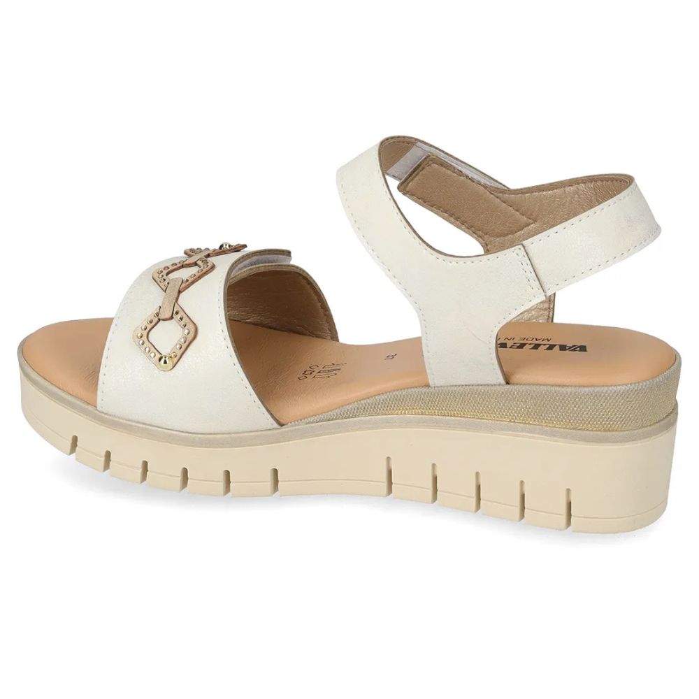 VALLEVERDE Zeppa Avorio Donna con accessorio decorativo e sottopiede in pelle. Made in Italy.