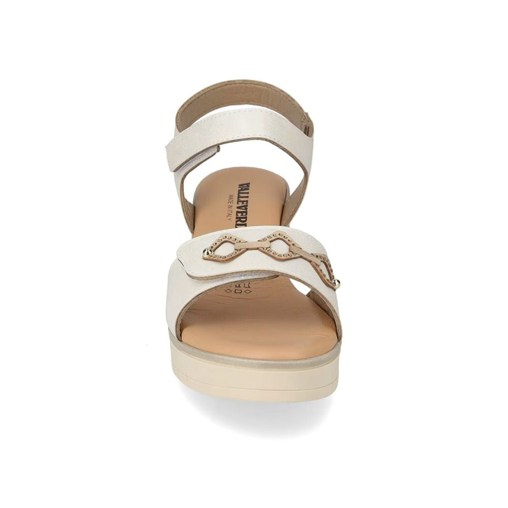 VALLEVERDE Zeppa Avorio Donna con accessorio decorativo e sottopiede in pelle. Made in Italy.