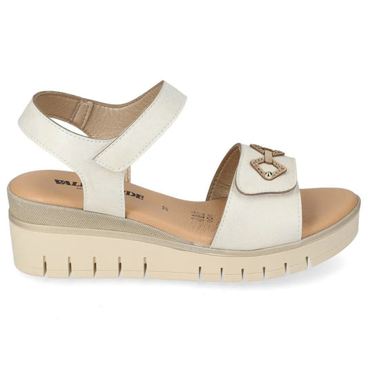 VALLEVERDE Zeppa Avorio Donna con accessorio decorativo e sottopiede in pelle. Made in Italy.