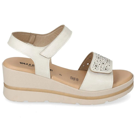 VALLEVERDE Zeppa Avorio Donna con tomaio strass e sottopiede in pelle. Made in Italy.