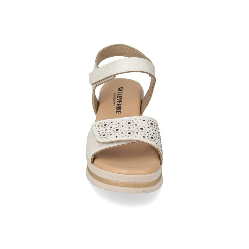 VALLEVERDE Zeppa Avorio Donna con tomaio strass e sottopiede in pelle. Made in Italy.