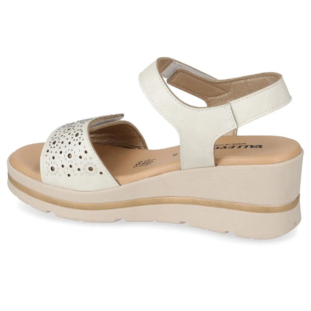 VALLEVERDE Zeppa Avorio Donna con tomaio strass e sottopiede in pelle. Made in Italy.