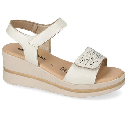 VALLEVERDE Zeppa Avorio Donna con tomaio strass e sottopiede in pelle. Made in Italy.