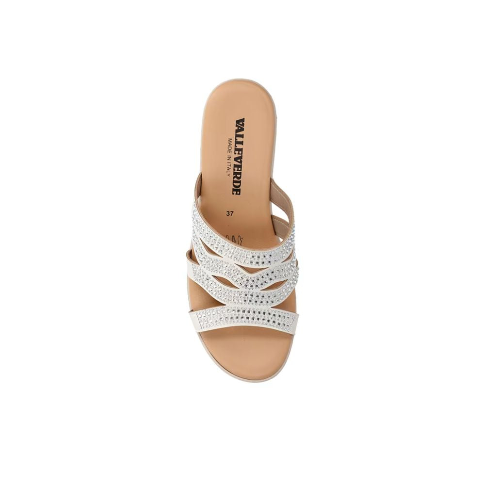 VALLEVERDE Zeppa Silver Donna con tomaio strass e sottopiede in pelle. Made in Italy.