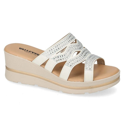 VALLEVERDE Zeppa Silver Donna con tomaio strass e sottopiede in pelle. Made in Italy.