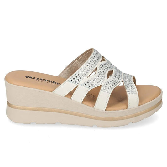 VALLEVERDE Zeppa Silver Donna con tomaio strass e sottopiede in pelle. Made in Italy.