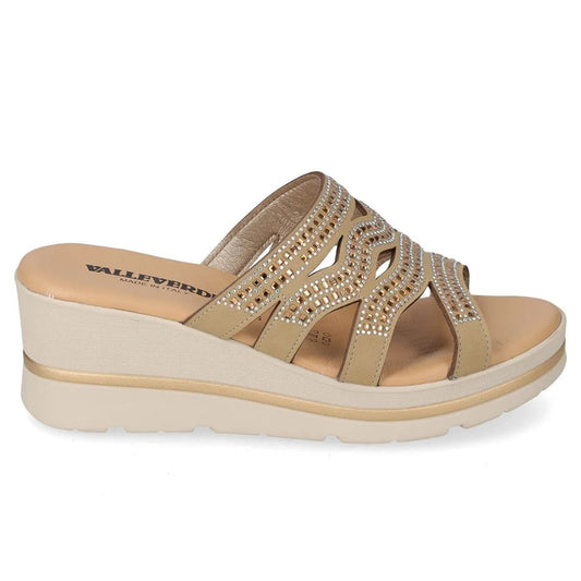 VALLEVERDE Zeppa Gold Donna con tomaio strass e sottopiede in pelle. Made in Italy.