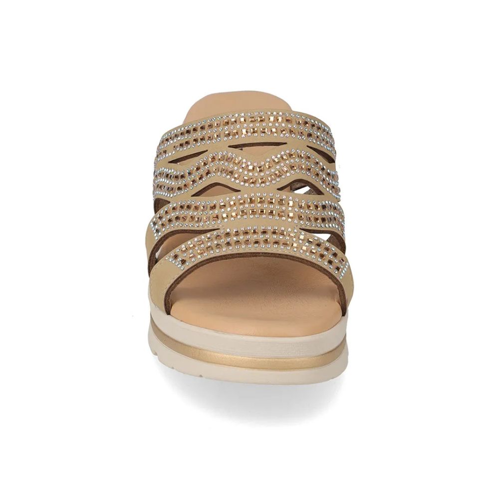VALLEVERDE Zeppa Gold Donna con tomaio strass e sottopiede in pelle. Made in Italy.
