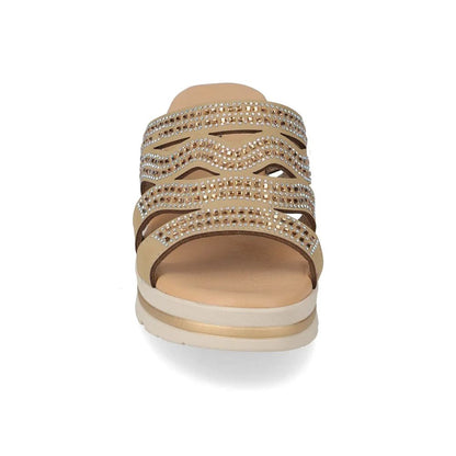 VALLEVERDE Zeppa Gold Donna con tomaio strass e sottopiede in pelle. Made in Italy.