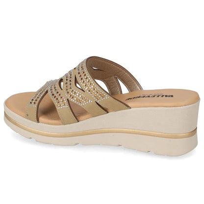 VALLEVERDE Zeppa Gold Donna con tomaio strass e sottopiede in pelle. Made in Italy.