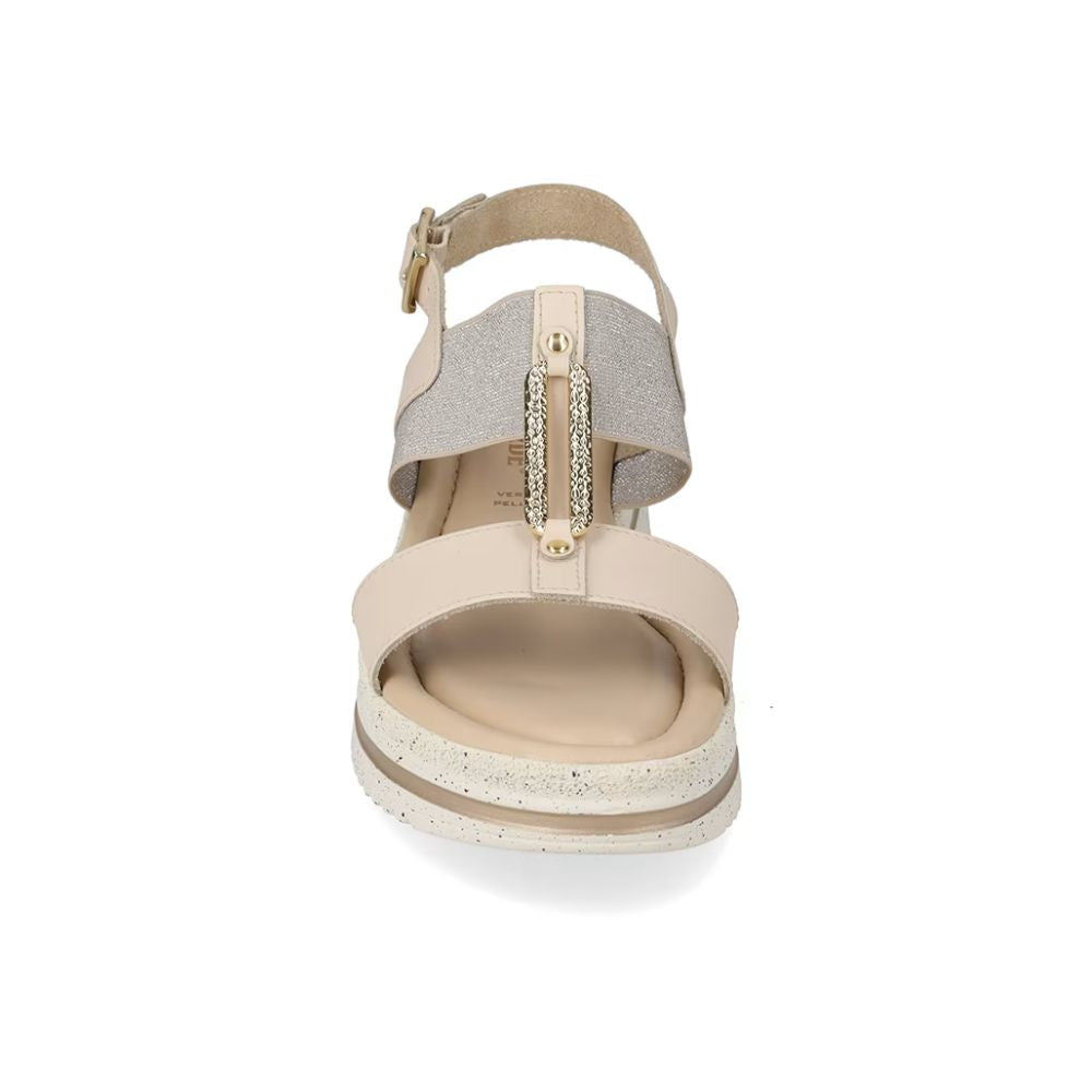 VALLEVERDE Sandalo donna Nappa Ecru con tomaio e sottopiede in pelle. Made in Italy.
