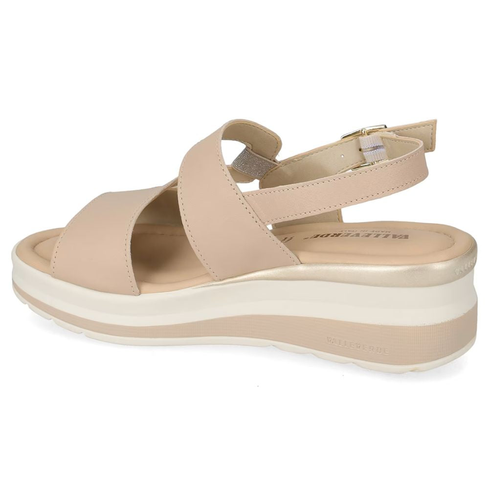 VALLEVERDE Sandalo Donna Vitello Sabbia con tomaio e sottopiede in pelle. Made in Italy.