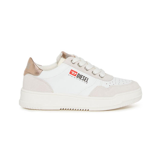 DIESEL bimbo S-Cascoun-Sneakers in pelle bianca con logo laterale