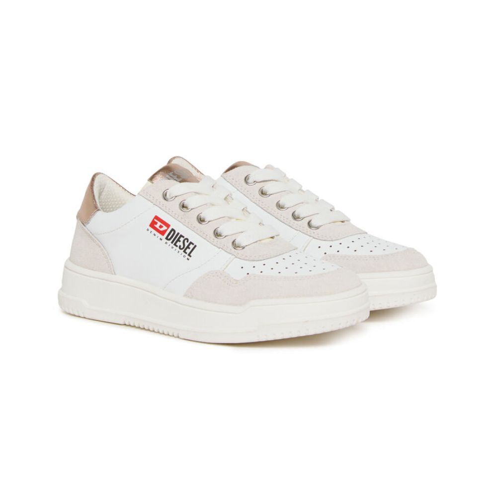 DIESEL bimbo S-Cascoun-Sneakers in pelle bianca con logo laterale