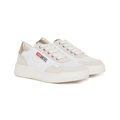 DIESEL bimbo S-Cascoun-Sneakers in pelle bianca con logo laterale