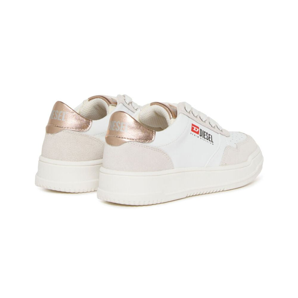 DIESEL bimbo S-Cascoun-Sneakers in pelle bianca con logo laterale