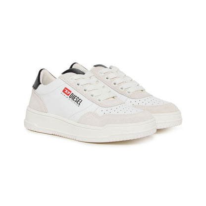DIESEL bimbo S-Cascoun-Sneakers in pelle bianca con logo laterale