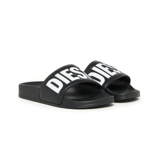 DIESEL bimbo ciabatta nera Sa-Bwbisqof-Slides con logo goffrato