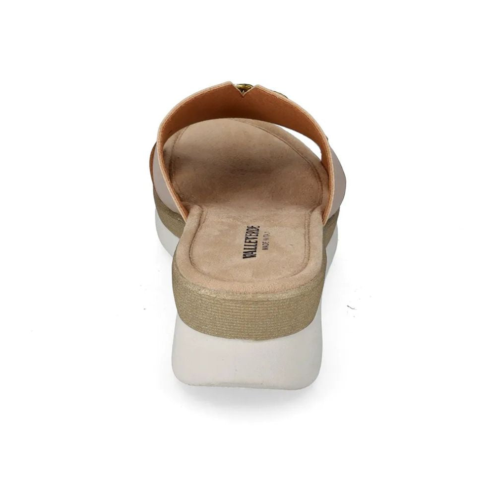 VALLEVERDE Ciabatta Beige Donna con morsetto decorativo. Made in Italy.