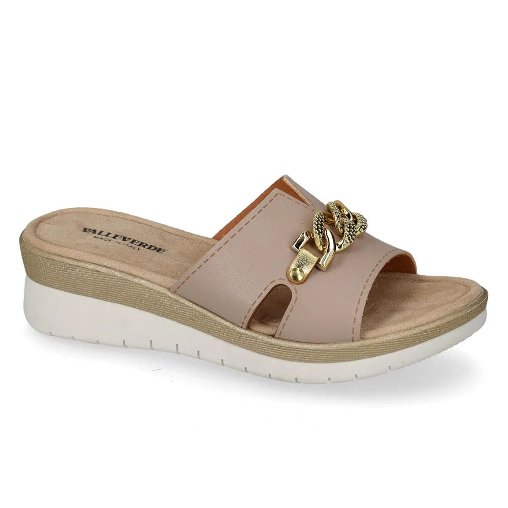 VALLEVERDE Ciabatta Beige Donna con morsetto decorativo. Made in Italy.