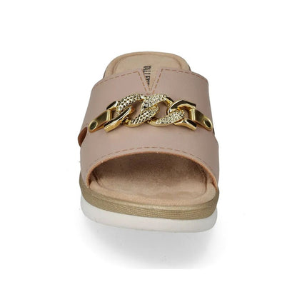 VALLEVERDE Ciabatta Beige Donna con morsetto decorativo. Made in Italy.