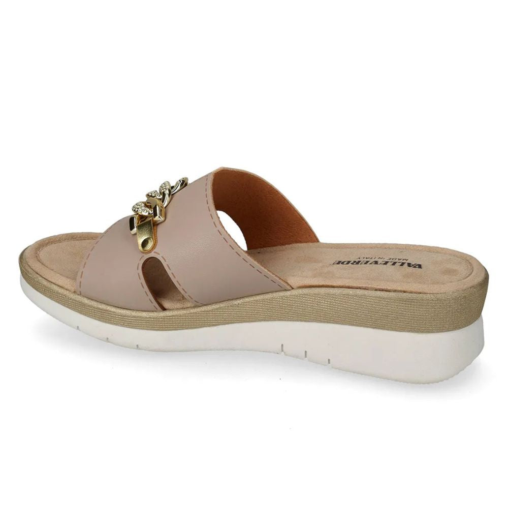 VALLEVERDE Ciabatta Beige Donna con morsetto decorativo. Made in Italy.