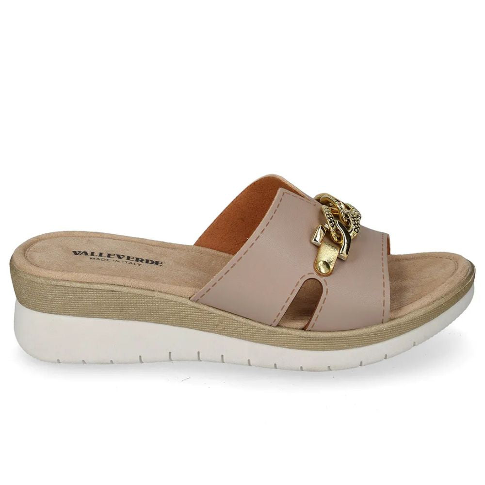 VALLEVERDE Ciabatta Beige Donna con morsetto decorativo. Made in Italy.