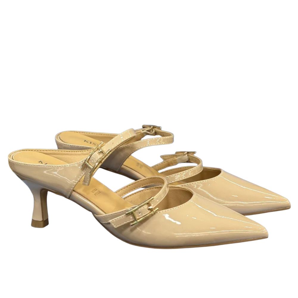 Kiss Kriss Sandali da Donna con doppio cinturino in vernice (Tacco 5cm) Col.Nude