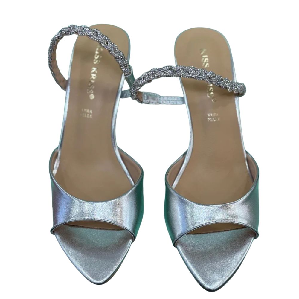 Kiss Kriss Sandali da Donna con cinturino brillantinato (Tacco 85)  Col.Argento