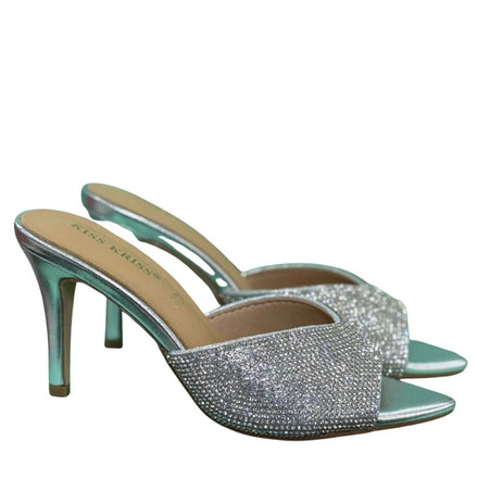 Sandali Donna Kiss Kriss con Brillantini e Tacco 8,5 cm Argento