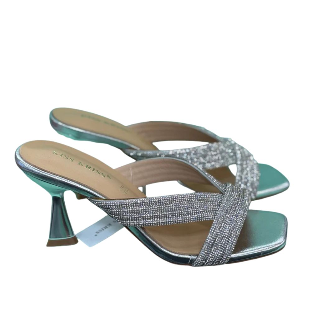 Kiss Kriss Sandali da Donna con brillantini (Tacco 75) Col.Argento