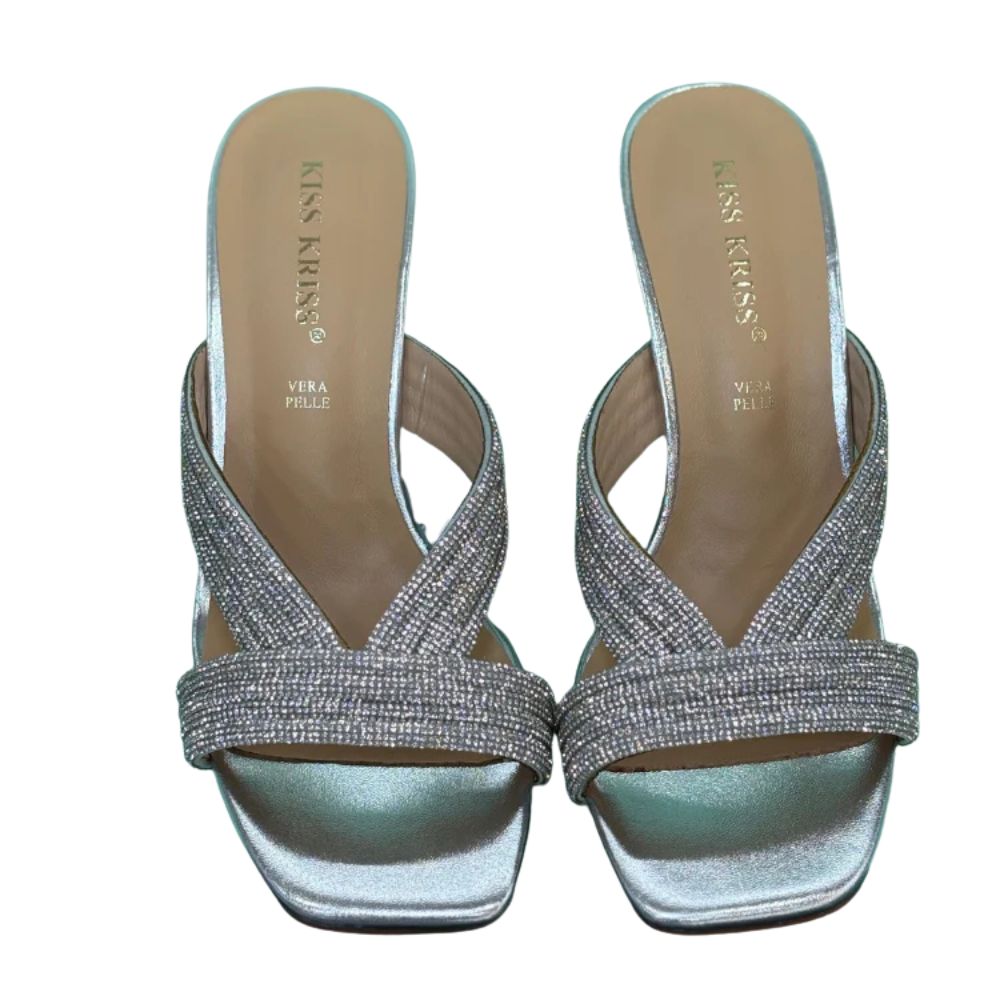 Kiss Kriss Sandali da Donna con brillantini (Tacco 75) Col.Argento