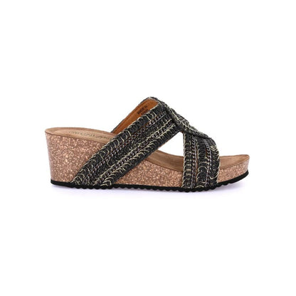 GRÜNLAND sandalo donna Ciabatta in tessuto effetto raffia | ERSI NERO