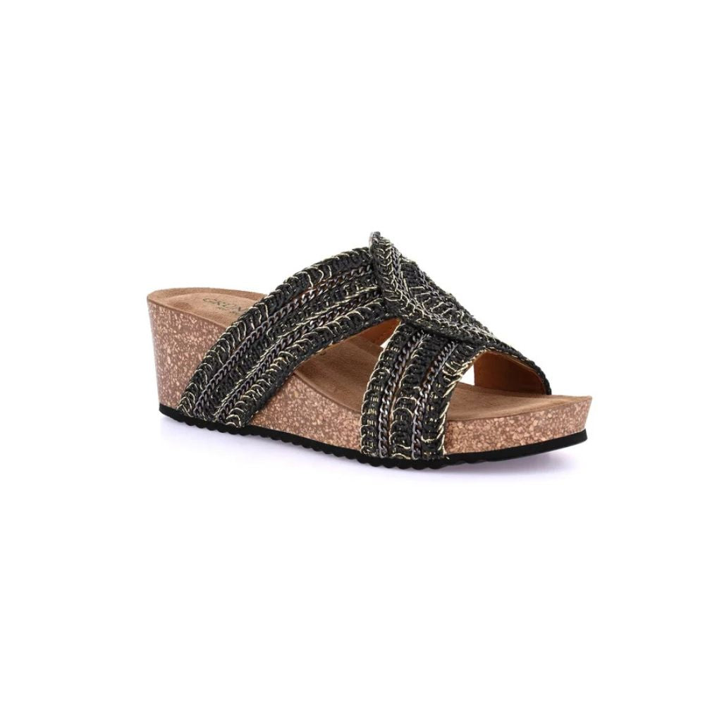 GRÜNLAND sandalo donna Ciabatta in tessuto effetto raffia | ERSI NERO