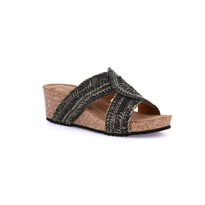 GRÜNLAND sandalo donna Ciabatta in tessuto effetto raffia | ERSI NERO