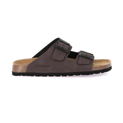 GRÜNLAND Ciabatta uomo doppia fibbia in eco-suede | BOBO testa di moro