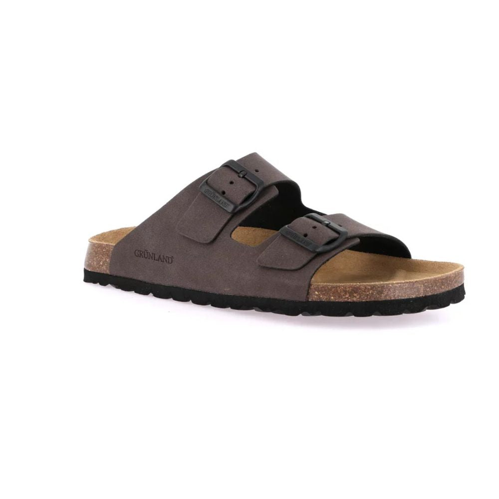GRÜNLAND Ciabatta uomo doppia fibbia in eco-suede | BOBO testa di moro